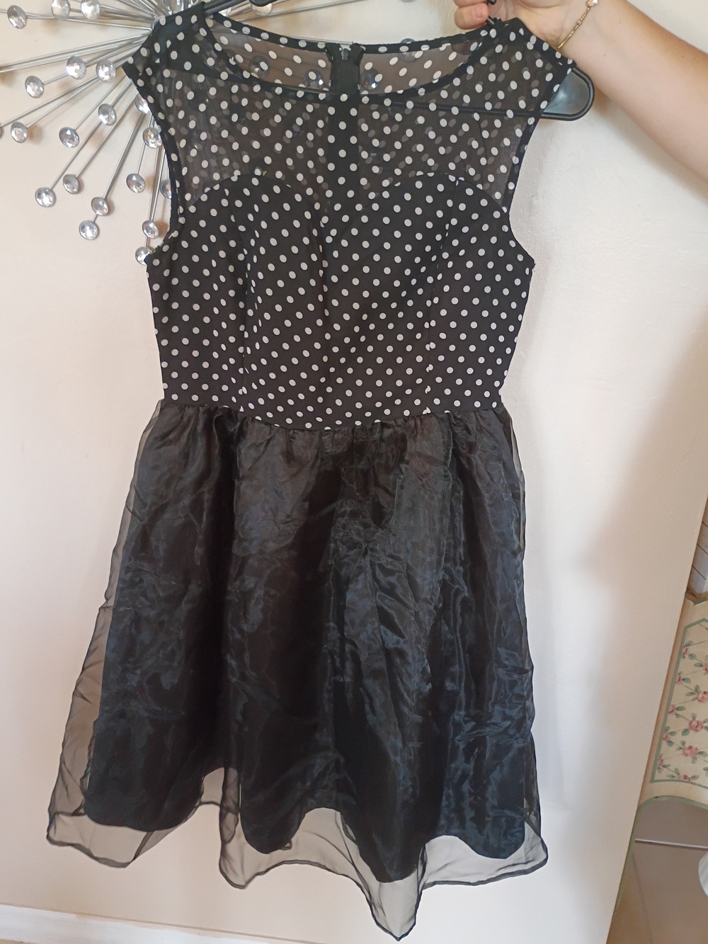 Lindy Bop Woman's Black Polka Dot Mesh Party Dress